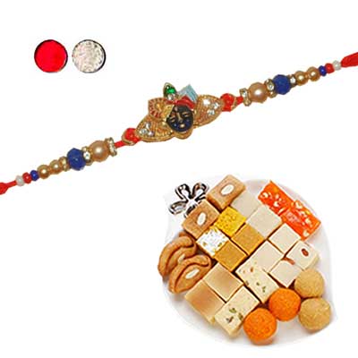 "Zardosi Rakhi - ZR- 5520 A (Single Rakhi), 500gms of Assorted Sweets - Click here to View more details about this Product